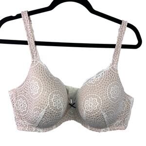 Cacique, Lace T-Shirt Bra, White Nude, Nylon Spandex Underwire Lightly Lined 42D